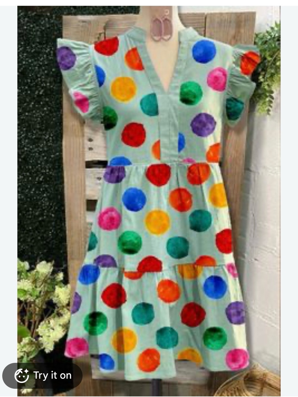 Girls' Mint Polka Dot Ruffle Sleeve Dress - Colorful Dots